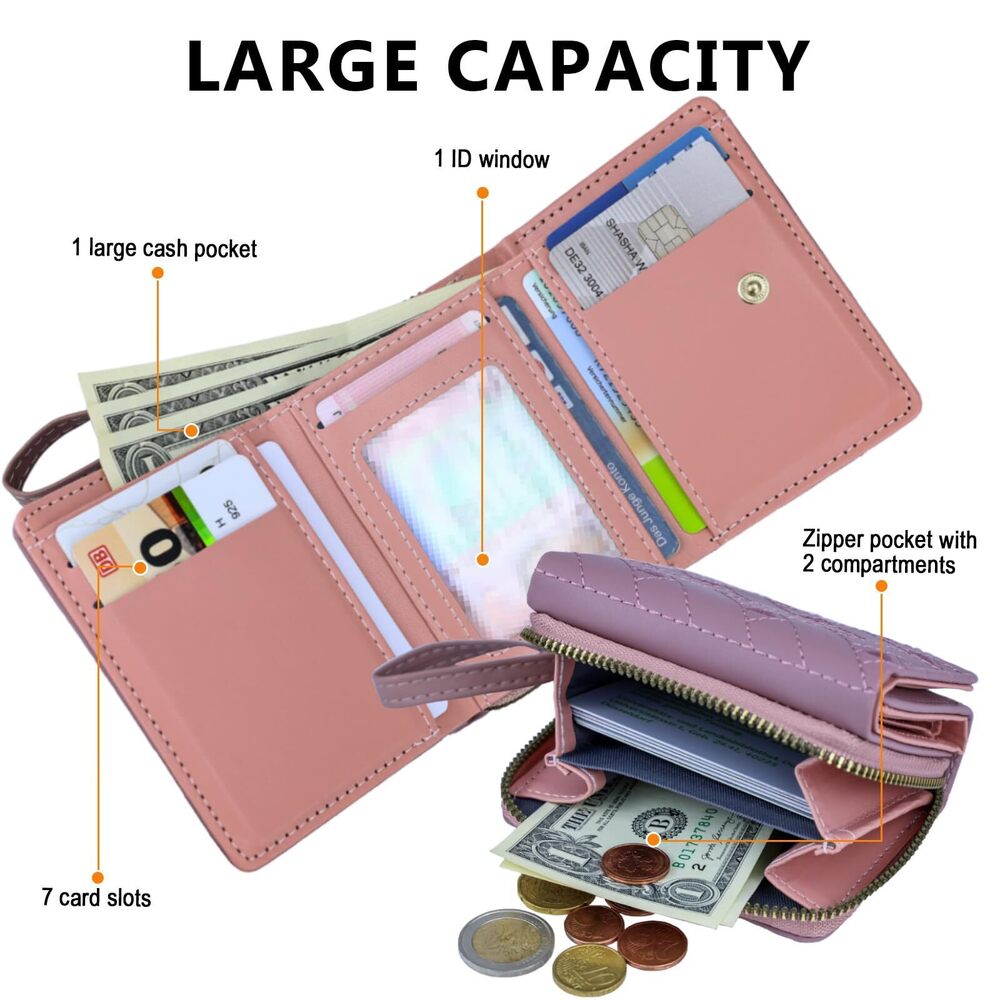 5959 Cute Leather Wallet Minimalist Kawaii Coin Purse with ID Window Travel - Picture 5 of 7